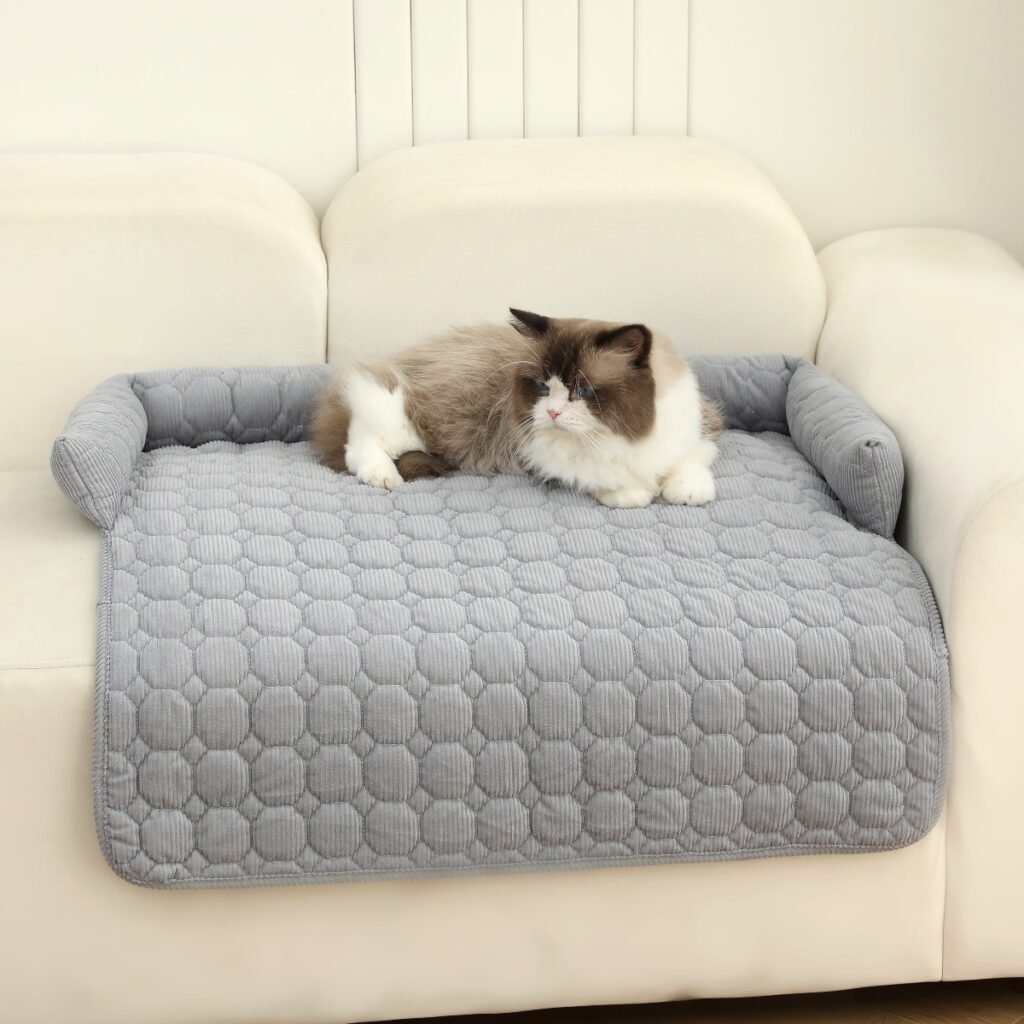 Corduroy Pet Dog Cat Bed Blanket Mat With Neck Pillow Thicken Soft Dog Bed Pad Calming Nest Couch So