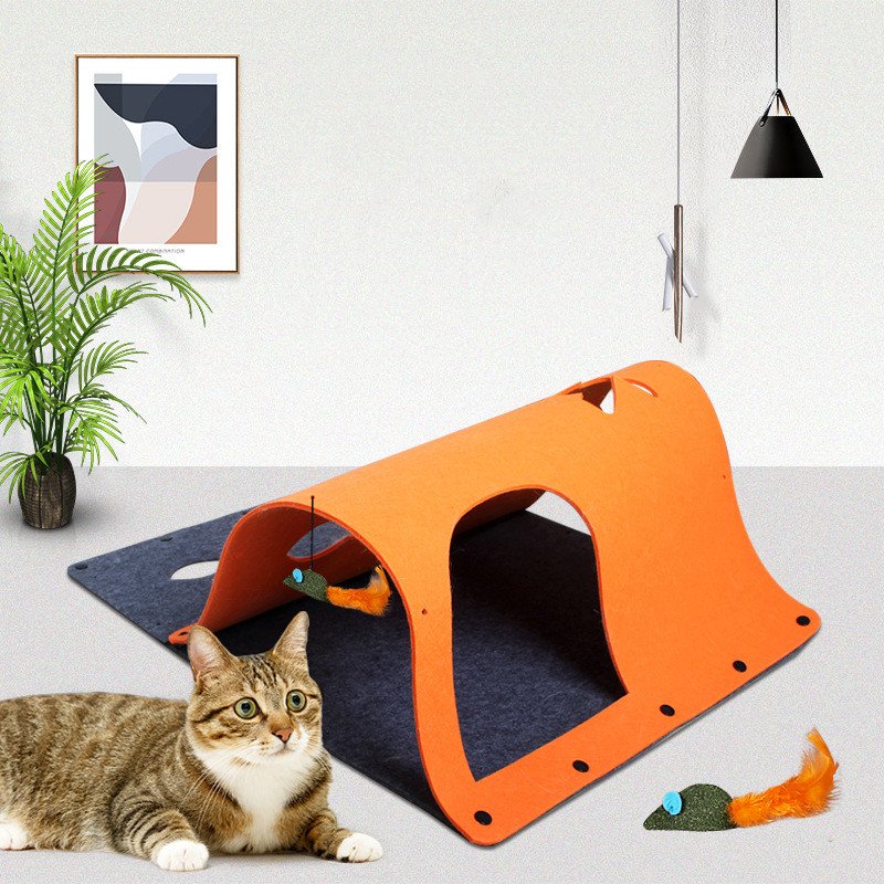 2 in 1 DIY Combined Cat Tunnel Toy Removable Felt Cat Nest House Puppy Ferrets R