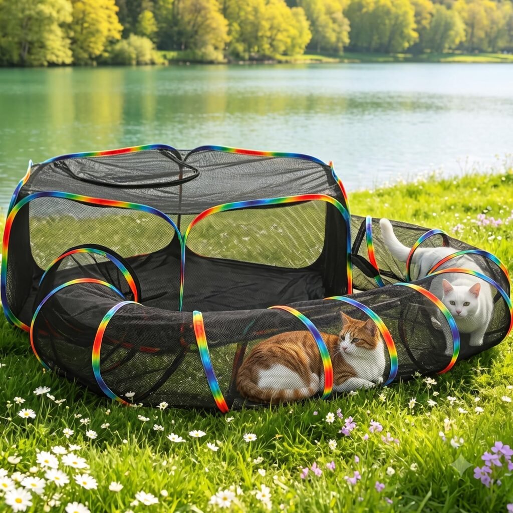 Outdoor Cat Tunnel Portable Catio 2 In 1 Cat Tent & Play Tunnel Large Collapsib