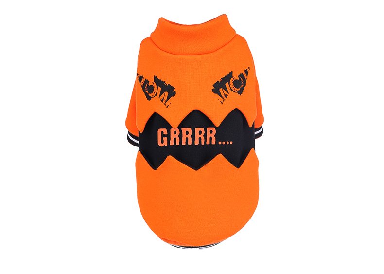 Orange pumpkin dog Halloween costume laid flat