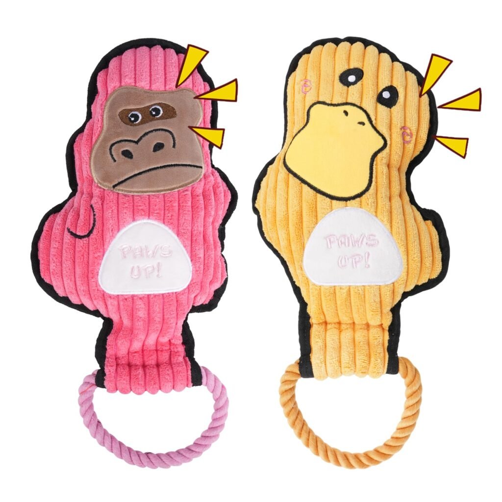 Crinkle And Squeaky Dog Toys & Tough Tug Of War Set - No Stuffing Chew-Resistant