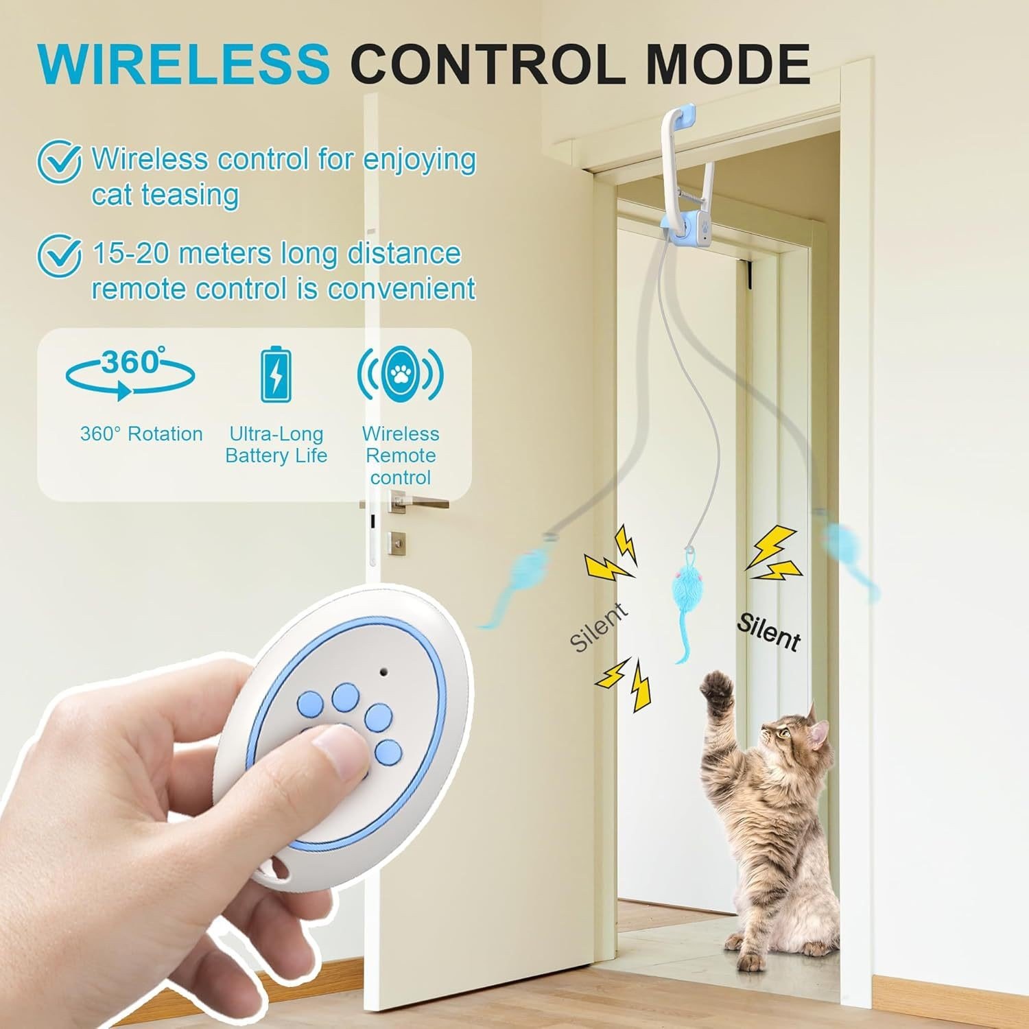 Rechargeable Electric Cat Teaser With Remote Interactive Door Clip Toy For Cats - Image 3