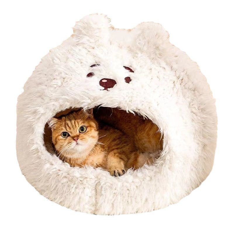 Semi Closed Pet Cat Nest Dog Sleeping Nest Warm Winter Yurt Plush Animal Models