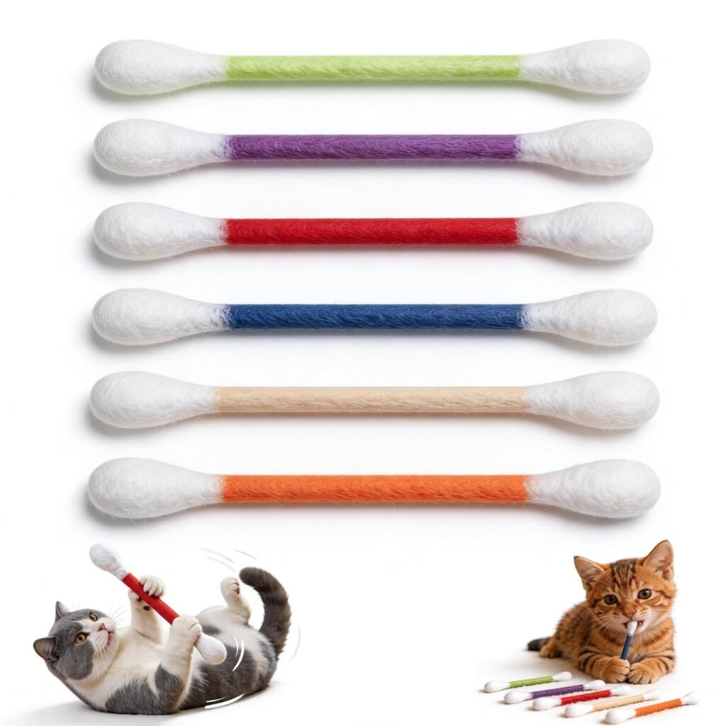 6Pack Cotton Swabs Cat Toys With Catnip, Giant Qtip Chew Sticks & Teething Ropes