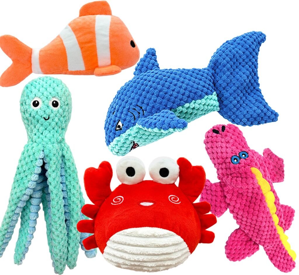Dog Toys Squeaky Crinkle For Aggressive Chewers, Plush Puppy Toy  5 Pack Puppy C