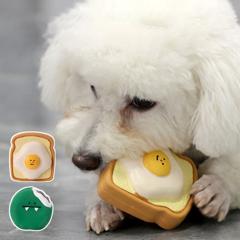 Cute Cartoon Pattern Latex Toy Egg Bread Shape Anti Squeeze Puppy Chew Toys Bite