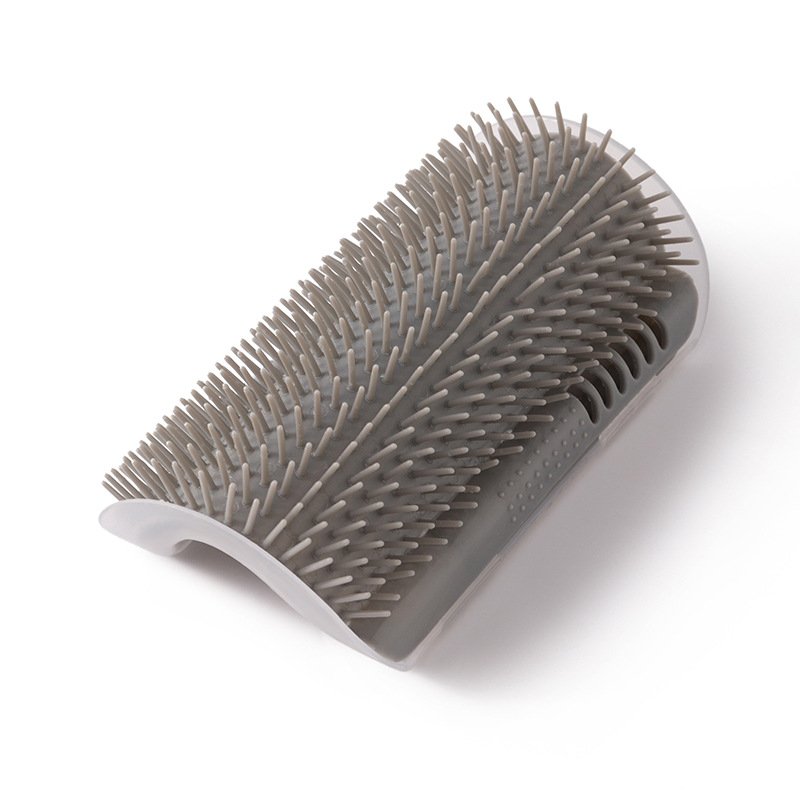 Grey cat self-groomer wall brush, bristle detail
