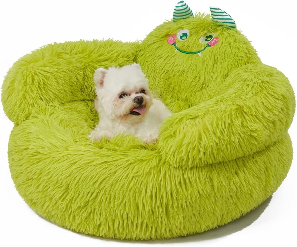 Cute Calming Dog And Cat Bed Indoor High Bolster Donut Dog Beds Comfortable Plush...