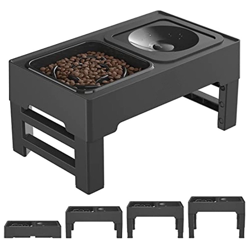 Elevated Dog Bowl Adjustable Raised Dog Bowl With Slow Feeder Dog Bowl And Dog...