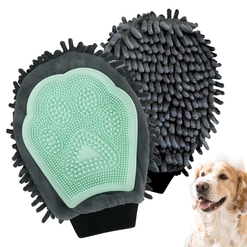 Green Double-Sided Dog Bath Glove Dog Washing Glove For Dogs&Cats Massage Dog...